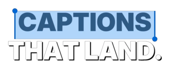 Selected caption style: white capitals, the key word selected in pastel blue with blue handles